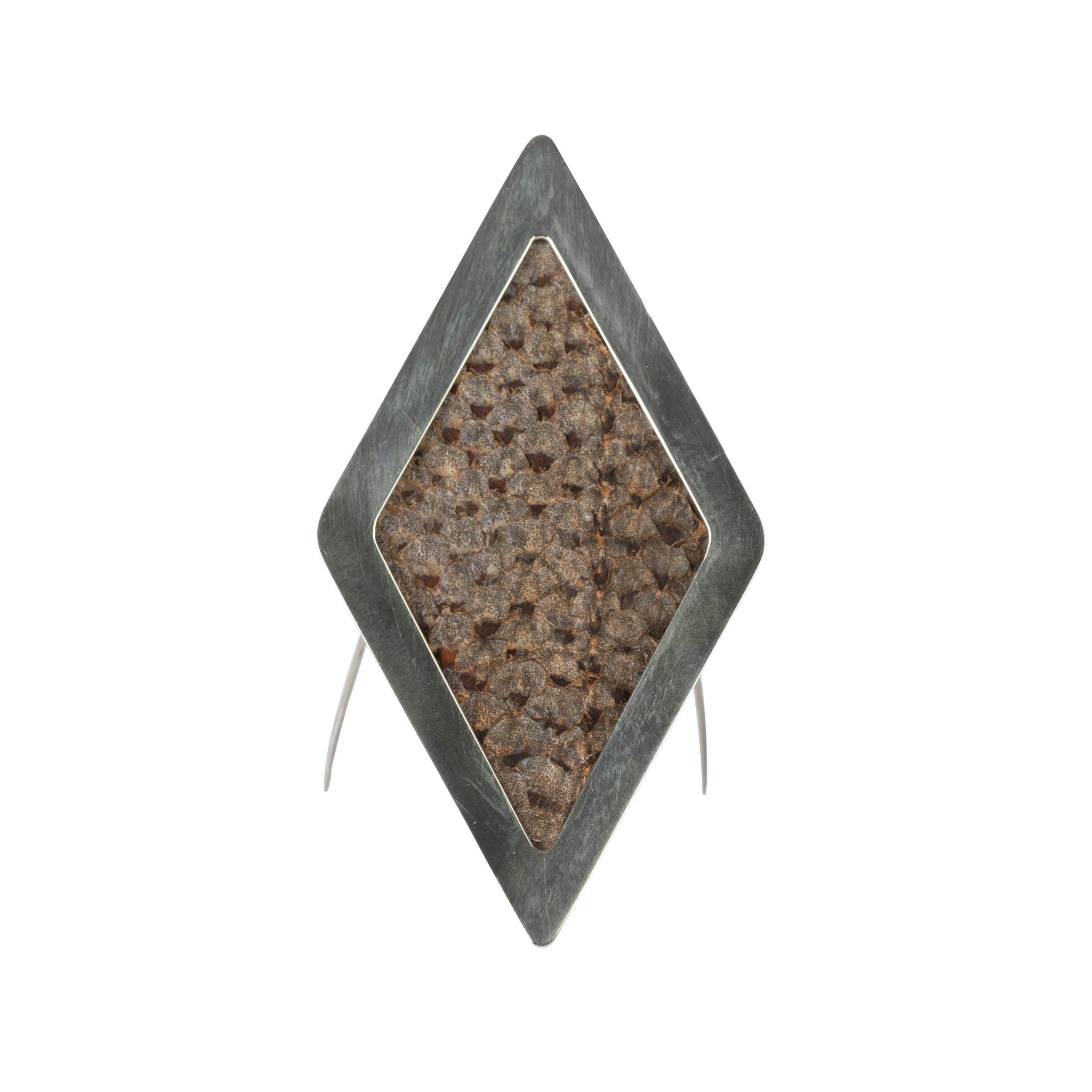 Sterling Silver and Leather Sea Diamond Brooch